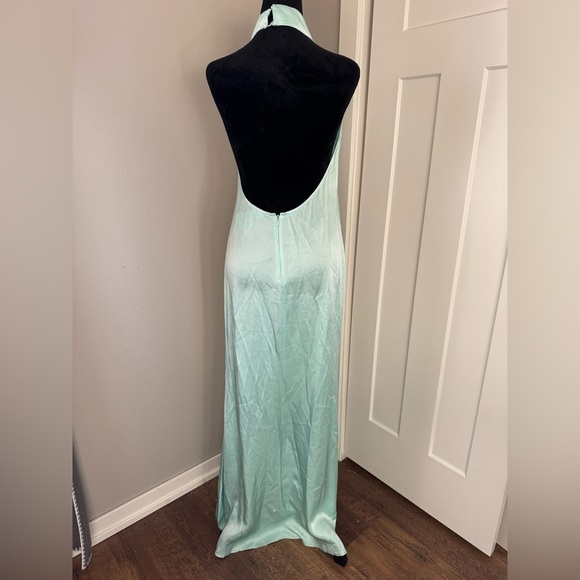 Lapointe Satin Halter Gown 4 Seafoam - Picture 5 of 12